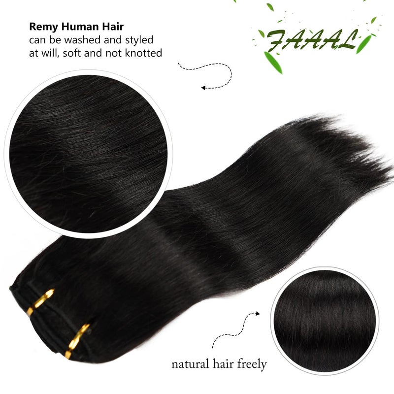 FAAAL 22" Clip in Human Hair Extensions Full Head 200g 10 Pieces 22 Clips Natural Black Double Weft Brazilian Real Remy Clip In Hair Extensions Thick Straight Silky (22",200g 1B#) - Image 4